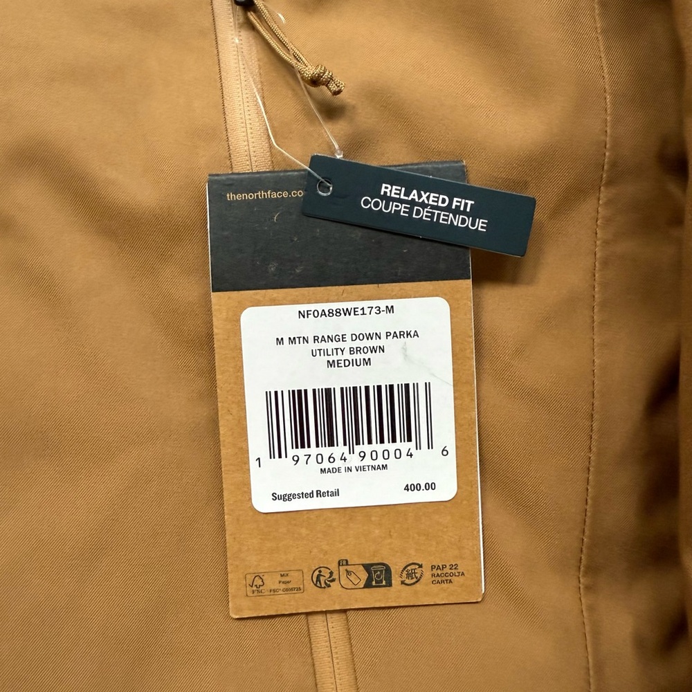 The North Face Mountain Range Down Parka 600 Men's Sz M Utility Brown NWT $400 - Picture 16 of 16